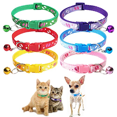 Jecikelon 6 Stück Welpenhalsbänder, verstellbares Welpenhalsband für kleine Haustiere, Polyester, Katzenhalsband mit Glöckchen, Basishalsband für kleine Hunde (klein, Fußabdruck) von JECIKELON