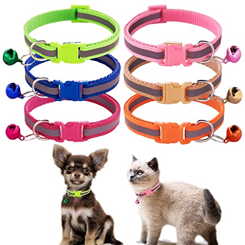 Jecikelon 6 Stück reflektierende Welpenhalsbänder, verstellbares Welpenhalsband für kleine Haustiere, Hunde, Polyester, einfaches Halsband für extra kleine Hunde (XS, reflektierendes Klebeband2) von JECIKELON