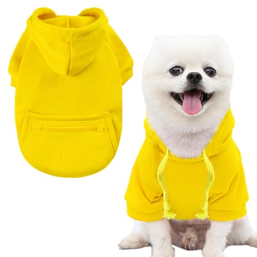 Jecikelon Haustier Hund Kaltwettermantel mit Tasche Winter Hund Hoodie Warme Welpenkleidung für kleine Hunde Chihuahua-Kleidung (Gelb, XL) von JECIKELON