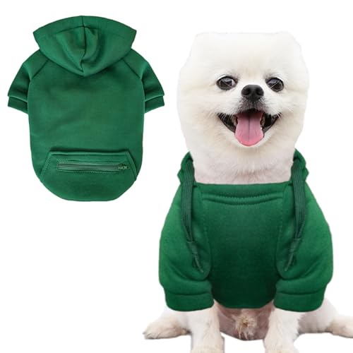 Jecikelon Haustier Hund Kaltwettermantel mit Tasche Winter Hund Hoodie Warme Welpenkleidung für kleine Hunde Chihuahua-Kleidung (Grün, XS) von JECIKELON