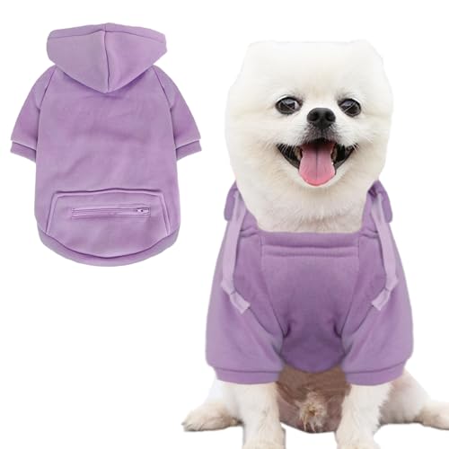 Jecikelon Haustier Hund Kaltwettermantel mit Tasche Winter Hund Hoodie Warme Welpenkleidung für kleine Hunde Chihuahua Kleidung (Lila, L) von JECIKELON