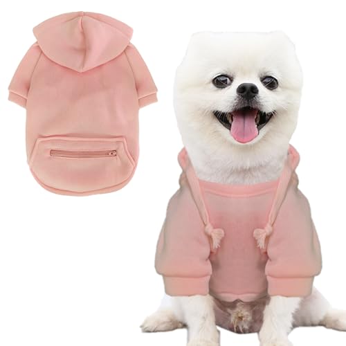 Jecikelon Haustier Hund Kaltwettermantel mit Tasche Winter Hund Hoodie Warme Welpenkleidung für kleine Hunde Chihuahua-Kleidung (Rosa, Größe S) von JECIKELON