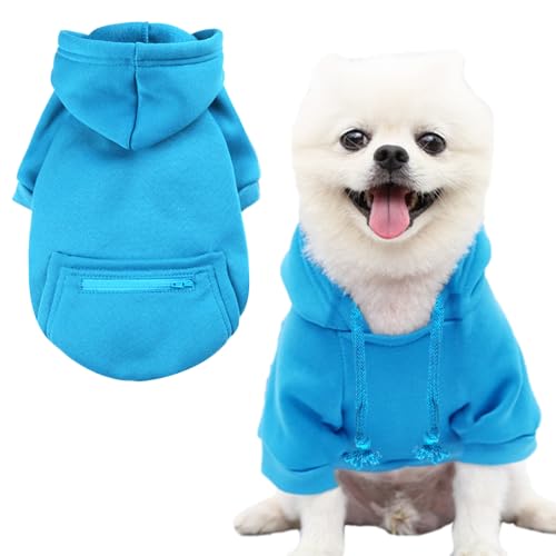 Jecikelon Haustiermantel für kaltes Wetter, mit Tasche, Winter-Kapuzenpullover, warme Welpenkleidung für kleine Hunde, Chihuahua-Kleidung (Blau, XL) von JECIKELON