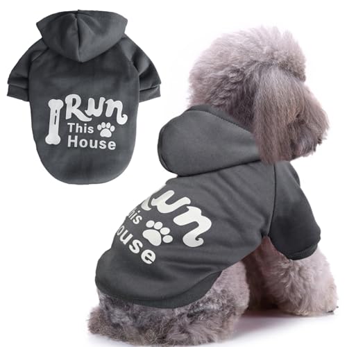 Jecikelon Hunde-Kapuzenpullover für den Winter, bedruckt, warme Kleidung für kleine Hunde, Chihuahua-Mantel, Welpenkleidung, Katzenkleidung, Grau, Größe XL von JECIKELON
