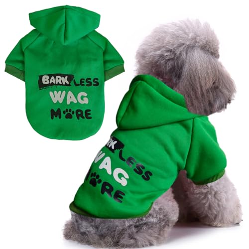 Jecikelon Hunde-Kapuzenpullover für den Winter, bedruckt, warme Kleidung für kleine Hunde, Chihuahua-Mantel, Welpenkleidung, Katzenkleidung, Grün, Größe M von JECIKELON