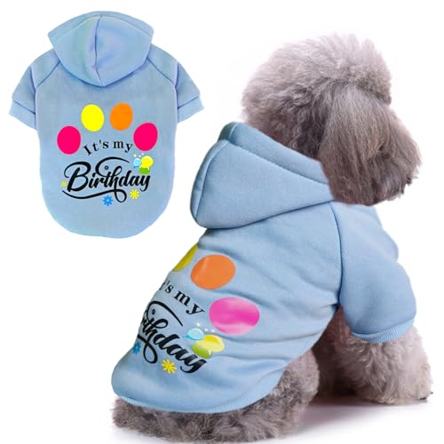 Jecikelon Hunde-Kapuzenpullover für den Winter, bedruckt, warme Kleidung für kleine Hunde, Chihuahua-Mantel, Welpenkleidung, Katzenkleidung, Hellblau, Größe XL von JECIKELON