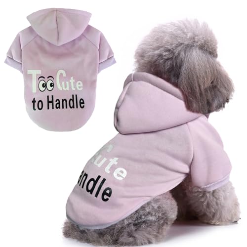 Jecikelon Hunde-Kapuzenpullover für den Winter, bedruckt, warme Kleidung für kleine Hunde, Chihuahua-Mantel, Welpenkleidung, Katzenkleidung, Hellviolett, Größe M von JECIKELON