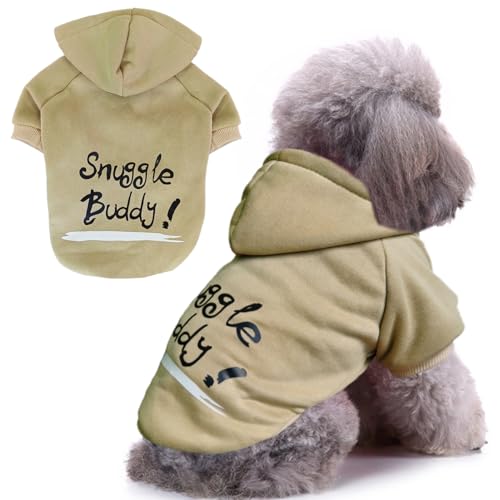 Jecikelon Hunde-Kapuzenpullover für den Winter, bedruckt, warme Kleidung für kleine Hunde, Chihuahua-Mantel, Welpenkleidung, Katzenkleidung, Khaki, Größe M von JECIKELON