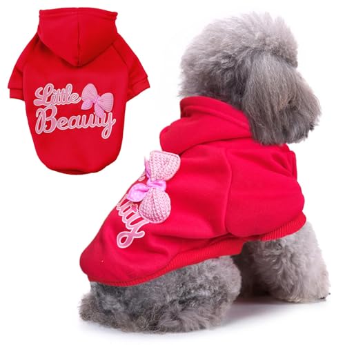 Jecikelon Hunde-Kapuzenpullover für den Winter, bedruckt, warme Kleidung für kleine Hunde, Chihuahua-Mantel, Welpenkleidung, Katzenkleidung, Rot, Größe XL von JECIKELON