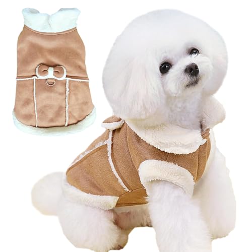 Jecikelon Hundemantel mit Fliege für kaltes Wetter, Fleecefutter, warme Haustierwelpe, Rollkragen, Winterkleidung für kleine Hunde mit D-Ring, Khaki, Größe XL von JECIKELON