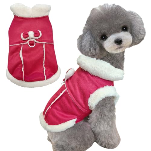 Jecikelon Hundemantel mit Fliege für kaltes Wetter, Fleecefutter, warmer Rollkragen, Winterkleidung für kleine Hunde mit D-Ring, Rot, Größe L von JECIKELON