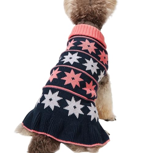 Jecikelon Hundepullover für kleine Hunde, Kleid mit Schnee, Strickwaren, Rollkragenpullover, Hundekleidung, warmer Winter-Welpenpullover, lange Kleider (Marineblau, Größe M) von JECIKELON