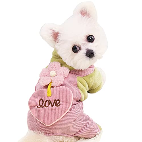 Jecikelon Schlafanzug für kleine Hunde, aus Cord, mit Herzmotiv, dick, warm, vierbeinig, Grün 1, XL von JECIKELON