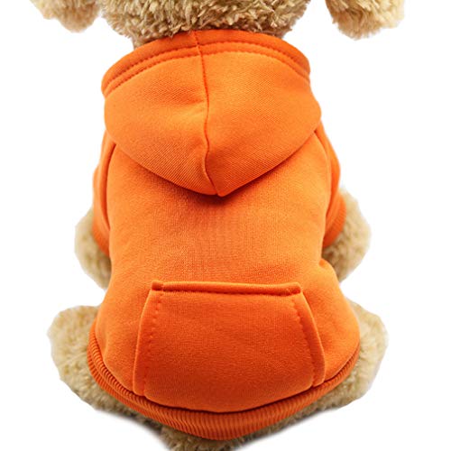 Jecikelon Winter Hund Hoodie Pullover mit Taschen Warme Hundekleidung für Kleine Hunde Chihuahua Mantel Kleidung Welpen Katze Custume (Orange, Medium) von JECIKELON