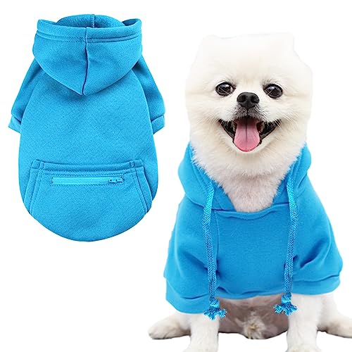Jecikelon Winter Hund Hoodie Sweatshirts mit Taschen Warme Hundekleidung für kleine Hunde Chihuahua Mantel Kleidung Welpe Katze Kostüm (Large, Y02-Blau) von JECIKELON