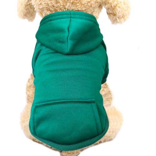 Jecikelon Winter-Hunde-Kapuzenpullover mit Taschen, warme Hundekleidung für kleine Hunde, Chihuahua-Mantel, Kleidung, Welpen, Katze, Custume (grün, klein) von JECIKELON