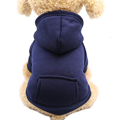 Jecikelon Winter-Hunde-Kapuzenpullover mit Taschen, warme Hundekleidung für kleine Hunde, Chihuahua-Mantel, Kleidung, Welpen, Katzen, Custume (Marineblau, Größe M) von JECIKELON