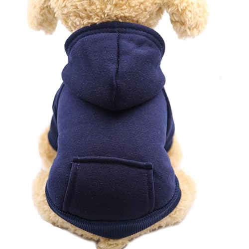 Jecikelon Winter-Hunde-Kapuzenpullover mit Taschen, warme Hundekleidung für kleine Hunde, Chihuahua-Mantel, Kleidung, Welpen, Katzen, Custume (Marineblau, XL) von JECIKELON
