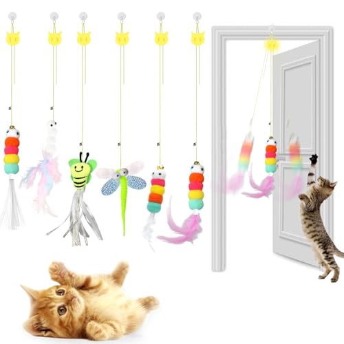 JEChrochen Katzenspielzeug, 7 Stück, interaktives Feder-Katzenspielzeug, einziehbares Katzenspielzeug, selbstspiel, hängendes Katzenspielzeug, Indoor-Kätzchen-Spiel, Jagd, lustige Übung, geistige JEChrochen Katzenspielzeug, 7 Stück, interaktives Feder-Katzenspielzeug, einziehbares Katzenspielzeug, selbstspiel, hängendes Katzenspielzeug, Indoor-Kätzchen-Spiel, Jagd, lustige Übung, geistige von JEChrochen