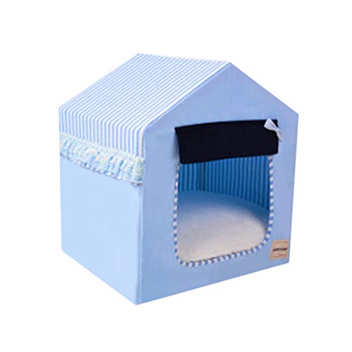 JEELINBORE Tragbar Faltbar Hundehaus Waschbar Katzen Hunde -Haus Bett Sofa (Himmel Blau, L: 58 * 46 * 63cm) von JEELINBORE
