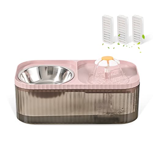 JEERAMIA Katzen-Wasserbrunnen und Futternapf, 3 l, ultra-leiser Haustier-Wasserspender mit intelligenter Pumpe und 3 Ersatzfiltern, automatischer Blumenbrunnen und Edelstahlnapf für Hund und Katze von JEERAMIA