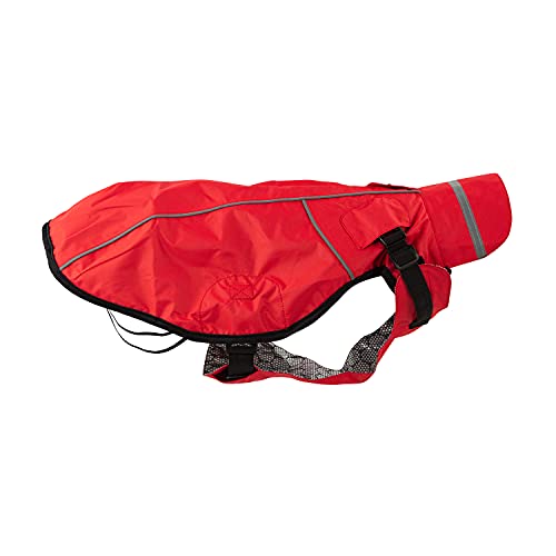 JEGGO Dry Dog, Regenmantel für Hunde, mit beidseitig zu öffnendem Reißverschluss, Wasser- und Winddicht, atmungsaktiv, mit Innenfutter zum Schutz vor Kälte, 42 cm, rot von JEGGO