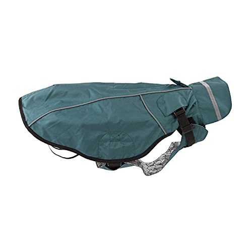 JEGGO Dry Dog, Regenmantel für Hunde, mit beidseitig zu öffnendem Reißverschluss, Wasser- und Winddicht, atmungsaktiv, mit Innenfutter zum Schutz vor Kälte, 65 cm, grün-blau von JEGGO