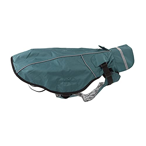 JEGGO Dry Dog, Regenmantel für Hunde, mit beidseitig zu öffnendem Reißverschluss, Wasser- und Winddicht, atmungsaktiv, mit Innenfutter zum Schutz vor Kälte (Grün-Blau, 40 cm) von JEGGO