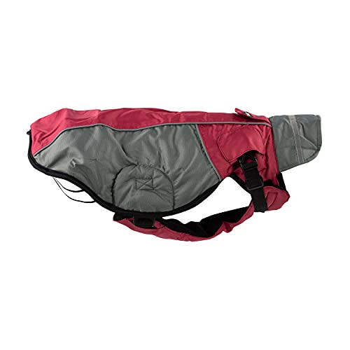 JEGGO High Heat, kälteabweisender Winter-Hundemantel, mit weichem Fleece-Innenfutter, Wasser- und Winddicht, optimale Passform, mit beidseitig zu öffnendem Reißverschluss (Weinrot/Grau, 60 cm) von JEGGO