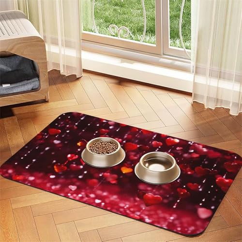 Abstrakter Herzaufdruck, PU-Leder-Futtermatte für Hunde, Katzen, Haustierfuttermatte, saugfähig, rutschfeste Gummiunterseite von JEJEA
