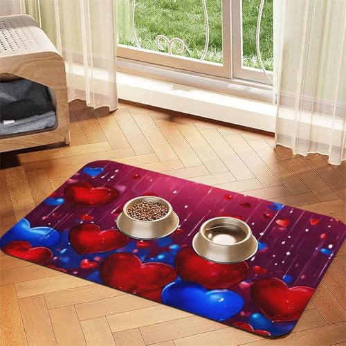 Abstrakter Herzaufdruck, PU-Leder-Futtermatte für Hunde, Katzen, Haustierfuttermatte, saugfähig, rutschfeste Gummiunterseite von JEJEA