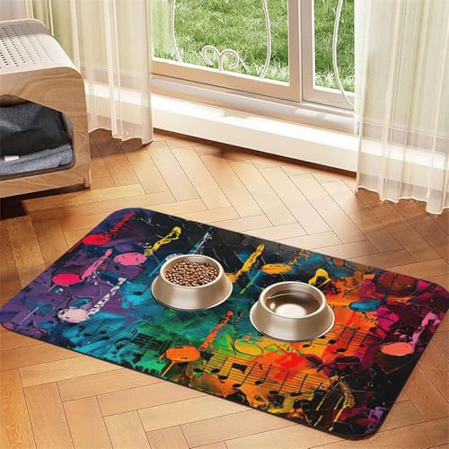Bunte Futtermatte aus PU-Leder mit Musiknoten für Hunde und Katzen, saugfähig, rutschfeste Gummiunterseite Bunte Futtermatte aus PU-Leder mit Musiknoten für Hunde und Katzen, saugfähig, rutschfeste Gummiunterseite von JEJEA