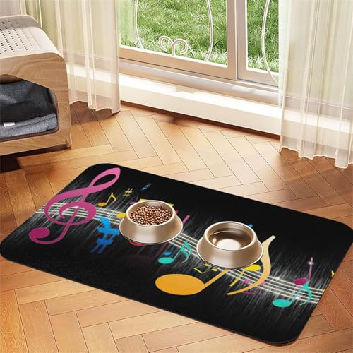 Bunte Futtermatte mit Musiknoten-Druck, PU-Leder, für Hunde, Katzen, Haustierfuttermatte, saugfähig, rutschfeste Gummiunterseite Bunte Futtermatte mit Musiknoten-Druck, PU-Leder, für Hunde, Katzen, Haustierfuttermatte, saugfähig, rutschfeste Gummiunterseite von JEJEA