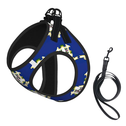 Connecticut Hundegeschirr und Leine, Set mit Staatsflagge, reflektierend, verstellbar, Welpenweste für kleine, mittelgroße und große Hunde, Katzen Connecticut Hundegeschirr und Leine, Set mit Staatsflagge, reflektierend, verstellbar, Welpenweste für kleine, mittelgroße und große Hunde, Katzen von JEJEA
