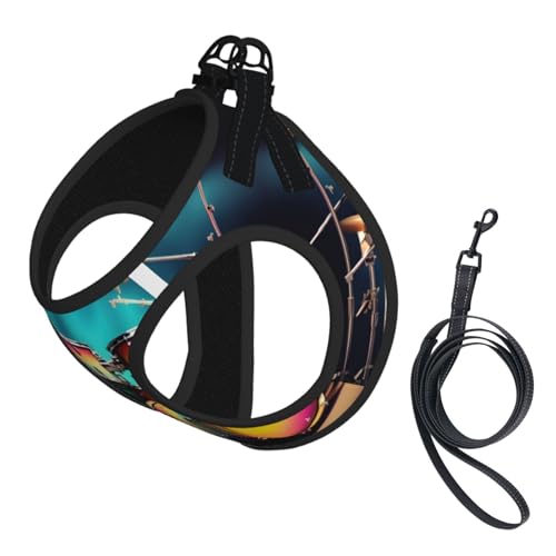 Cool Drums Set mit Hundegeschirr und Leine, bedruckt, reflektierend, verstellbar, Welpenweste für kleine, mittelgroße und große Hunde, Katzen Cool Drums Set mit Hundegeschirr und Leine, bedruckt, reflektierend, verstellbar, Welpenweste für kleine, mittelgroße und große Hunde, Katzen von JEJEA
