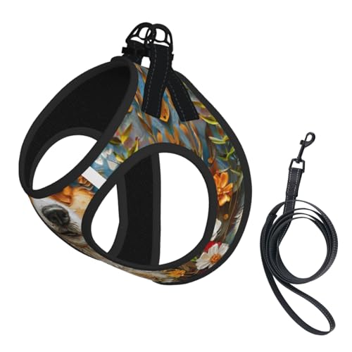 Corgi Hundegeschirr und Leine, Set mit Blumenmuster, reflektierend, verstellbar, für kleine, mittelgroße und große Hunde, Katzen Corgi Hundegeschirr und Leine, Set mit Blumenmuster, reflektierend, verstellbar, für kleine, mittelgroße und große Hunde, Katzen von JEJEA