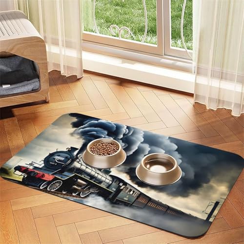 Dampfzug Wolken Druck PU Leder Futtermatte für Hunde Katzen Haustierfuttermatte saugfähige rutschfeste Gummiunterseite Dampfzug Wolken Druck PU Leder Futtermatte für Hunde Katzen Haustierfuttermatte saugfähige rutschfeste Gummiunterseite von JEJEA