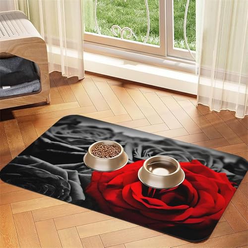Futtermatte aus PU-Leder für Hunde, Katzen, saugfähig, rutschfeste Gummiunterseite, Schwarz / Weiß / Rot Futtermatte aus PU-Leder für Hunde, Katzen, saugfähig, rutschfeste Gummiunterseite, Schwarz / Weiß / Rot von JEJEA