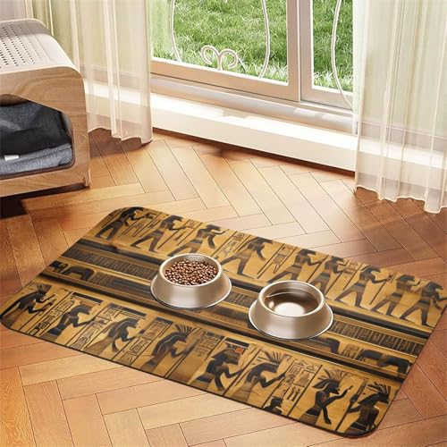 Futtermatte aus PU-Leder mit Ägypten-Hieroglyphen-Druck, für Hunde und Katzen, saugfähig, rutschfeste Gummi-Unterseite Futtermatte aus PU-Leder mit Ägypten-Hieroglyphen-Druck, für Hunde und Katzen, saugfähig, rutschfeste Gummi-Unterseite von JEJEA