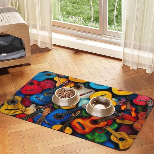 Futtermatte aus PU-Leder mit Akustik- und Gitarren-Druck, für Hunde, Katzen, saugfähig, rutschfeste Gummiunterseite Futtermatte aus PU-Leder mit Akustik- und Gitarren-Druck, für Hunde, Katzen, saugfähig, rutschfeste Gummiunterseite von JEJEA