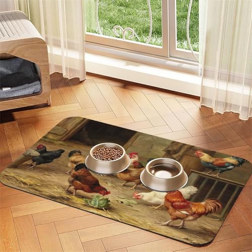 Futtermatte aus PU-Leder mit Bauernhof-Hühnermotiv, saugfähig, rutschfeste Gummiunterseite Futtermatte aus PU-Leder mit Bauernhof-Hühnermotiv, saugfähig, rutschfeste Gummiunterseite von JEJEA