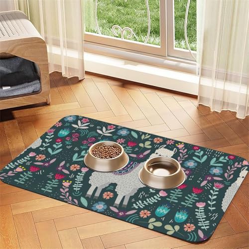 Futtermatte aus PU-Leder mit Blumen-Alpaka-Druck, für Hunde, Katzen, Haustierfuttermatte, saugfähig, rutschfeste Gummiunterseite Futtermatte aus PU-Leder mit Blumen-Alpaka-Druck, für Hunde, Katzen, Haustierfuttermatte, saugfähig, rutschfeste Gummiunterseite von JEJEA