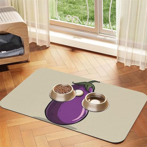 Futtermatte aus PU-Leder mit Cartoon-Auberginen-Druck, für Hunde und Katzen, saugfähig, rutschfeste Gummi-Unterseite Futtermatte aus PU-Leder mit Cartoon-Auberginen-Druck, für Hunde und Katzen, saugfähig, rutschfeste Gummi-Unterseite von JEJEA