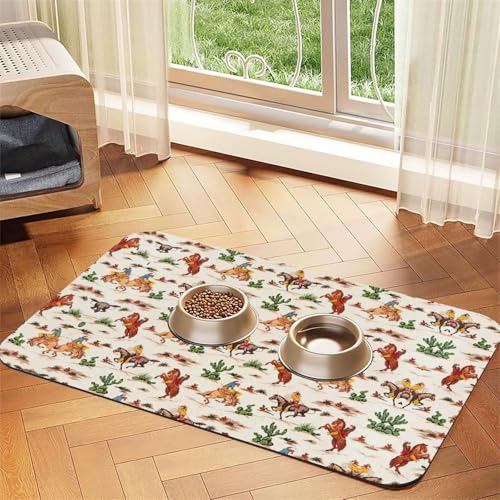Futtermatte aus PU-Leder mit Cowboy-Motiv, für Hunde, Katzen, saugfähig, rutschfeste Gummiunterseite Futtermatte aus PU-Leder mit Cowboy-Motiv, für Hunde, Katzen, saugfähig, rutschfeste Gummiunterseite von JEJEA