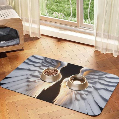 Futtermatte aus PU-Leder mit Engelsflügel-Aufdruck, für Hunde und Katzen, saugfähig, rutschfeste Gummi-Unterseite Futtermatte aus PU-Leder mit Engelsflügel-Aufdruck, für Hunde und Katzen, saugfähig, rutschfeste Gummi-Unterseite von JEJEA