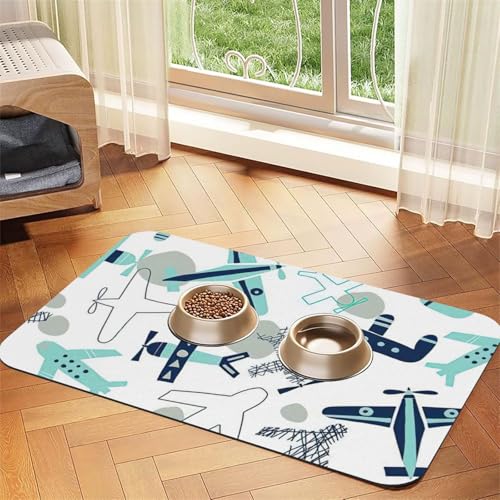 Futtermatte aus PU-Leder mit Flugzeug-Druck, für Hunde, Katzen, saugfähig, rutschfeste Gummiunterseite Futtermatte aus PU-Leder mit Flugzeug-Druck, für Hunde, Katzen, saugfähig, rutschfeste Gummiunterseite von JEJEA