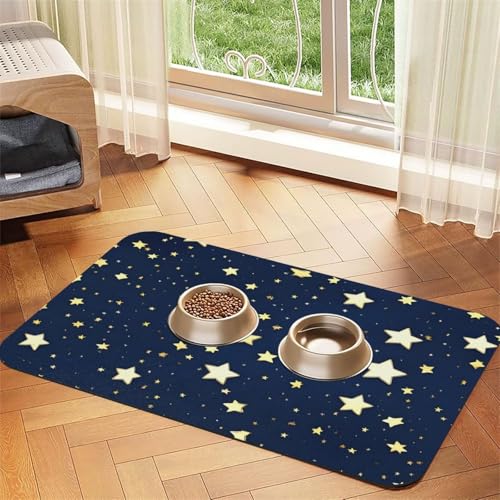 Futtermatte aus PU-Leder mit Himmel und Sternen, für Hunde, Katzen, saugfähig, rutschfeste Gummiunterseite, Marineblau Futtermatte aus PU-Leder mit Himmel und Sternen, für Hunde, Katzen, saugfähig, rutschfeste Gummiunterseite, Marineblau von JEJEA