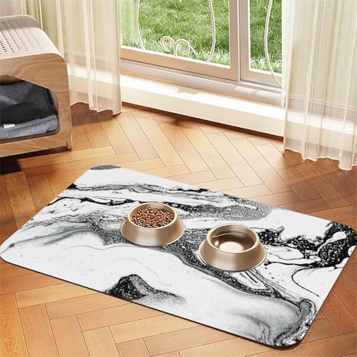 Futtermatte aus PU-Leder mit Marmordruck, für Hunde, Katzen, saugfähig, rutschfeste Gummi-Unterseite, Schwarz und Weiß Futtermatte aus PU-Leder mit Marmordruck, für Hunde, Katzen, saugfähig, rutschfeste Gummi-Unterseite, Schwarz und Weiß von JEJEA