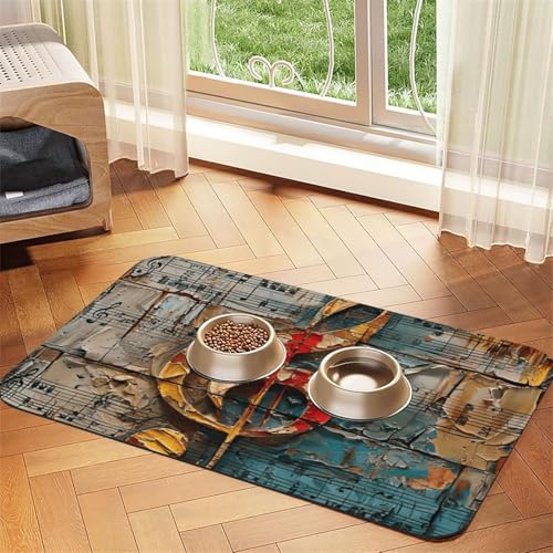 Futtermatte aus PU-Leder mit Musiknoten für Hunde und Katzen, saugfähig, rutschfeste Gummiunterseite Futtermatte aus PU-Leder mit Musiknoten für Hunde und Katzen, saugfähig, rutschfeste Gummiunterseite von JEJEA