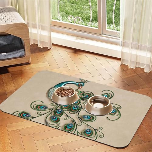 Futtermatte aus PU-Leder mit Pfauenmuster, für Hunde und Katzen, saugfähig, rutschfeste Gummiunterseite Futtermatte aus PU-Leder mit Pfauenmuster, für Hunde und Katzen, saugfähig, rutschfeste Gummiunterseite von JEJEA